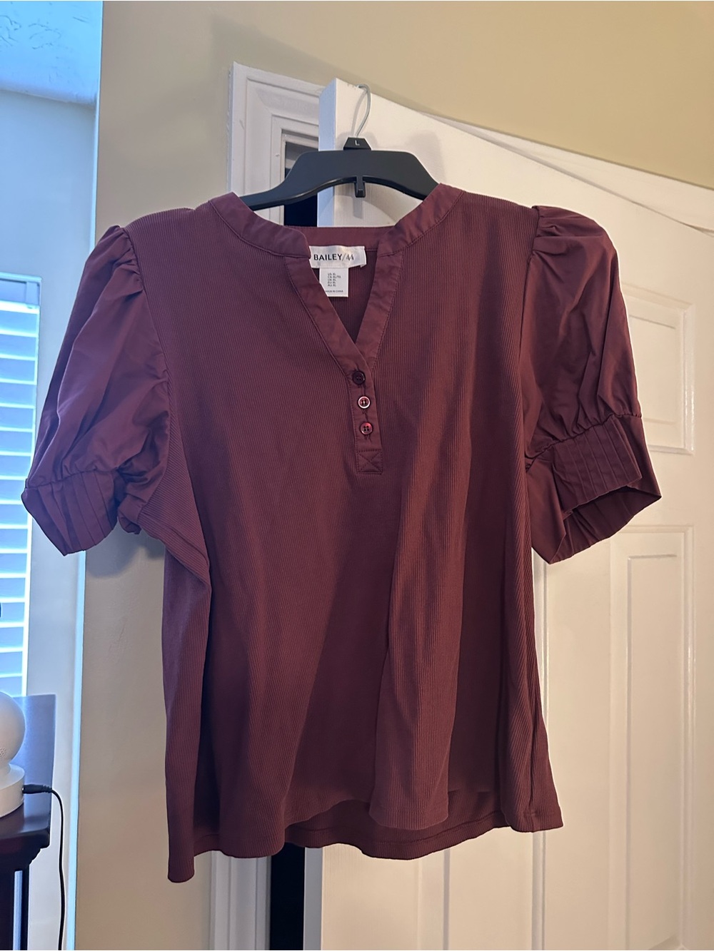 Bailey 44 Burgundy Puff-Sleeve Henley Tee